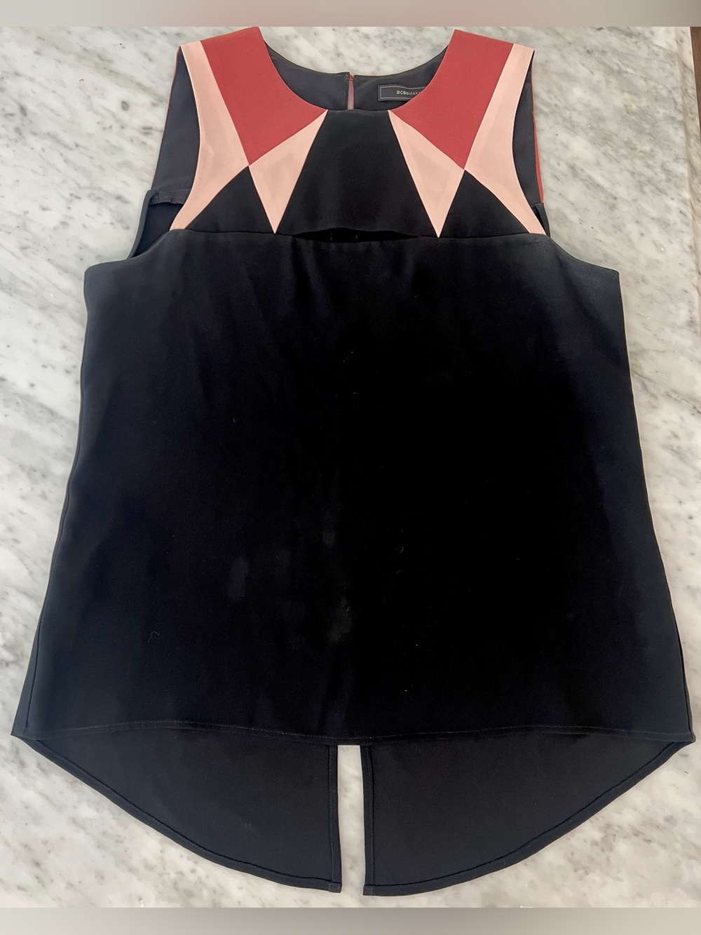 BCBGMaxAzria Black Tank with Pink Geometric Yoke (S)